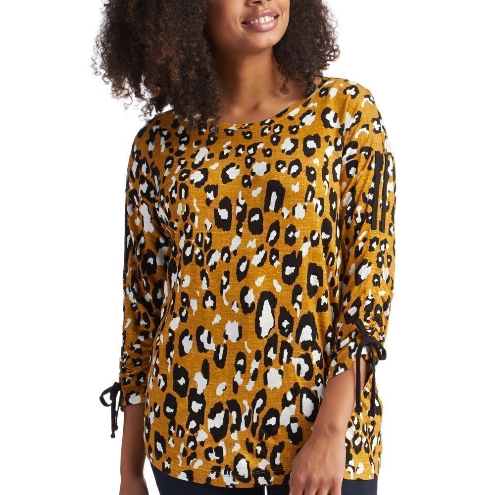 Jones New York Women's Tee Shirts BB - Ocher Jaguar Drawstring Sleeve Dolman